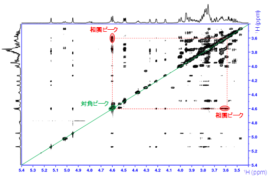 【図1】10µg糖鎖の2次元1H-1H NOESYスペクトル
