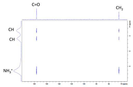 【図6】α-グリシンの<sup>1</sup>H-<sup>13</sup>C FSLG-HETCORスペクトル（接触時間：3.5ms）